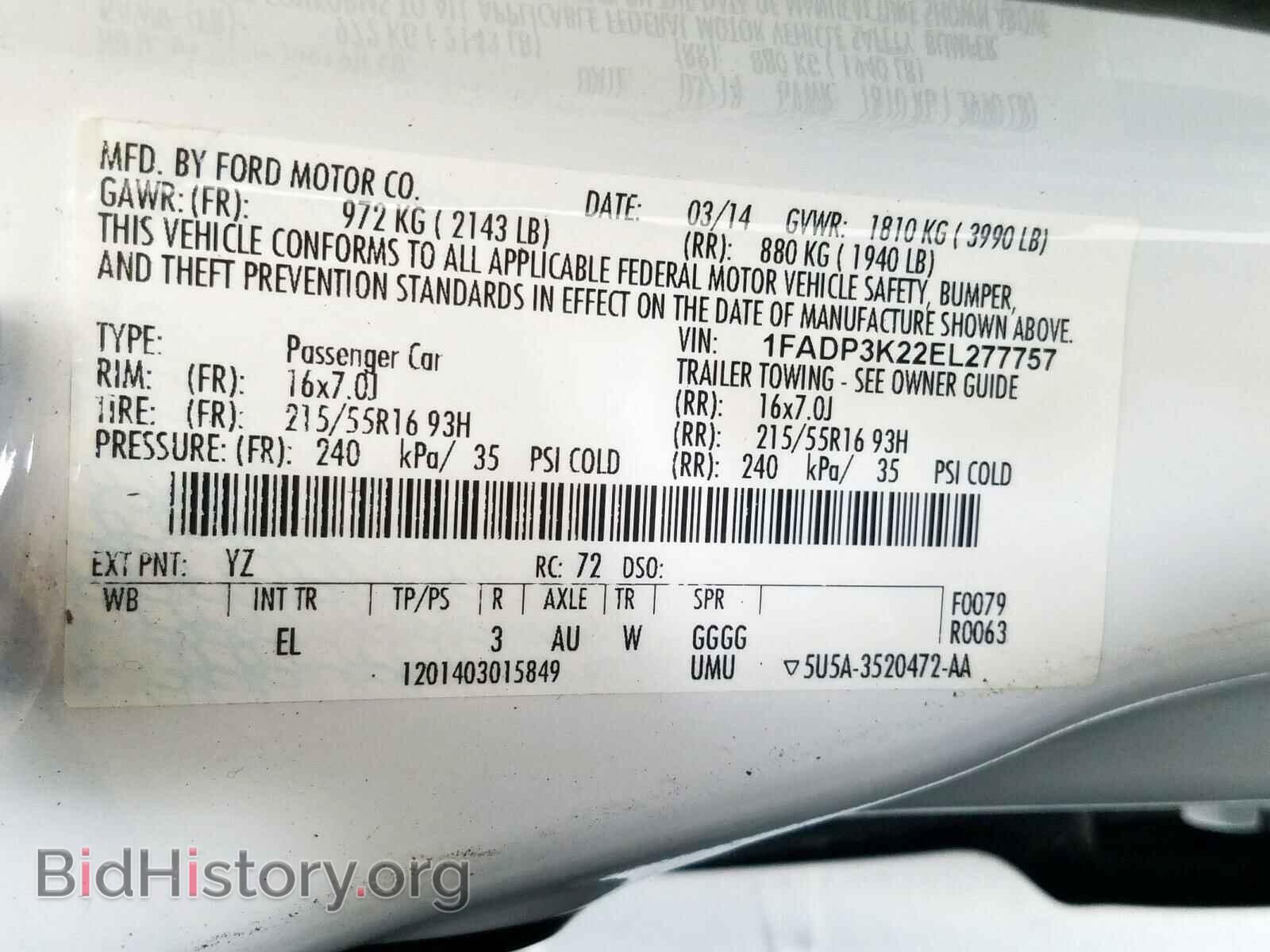 2014 FORD FOCUS - VIN: 1FADP3K22EL277757 - Фото 10