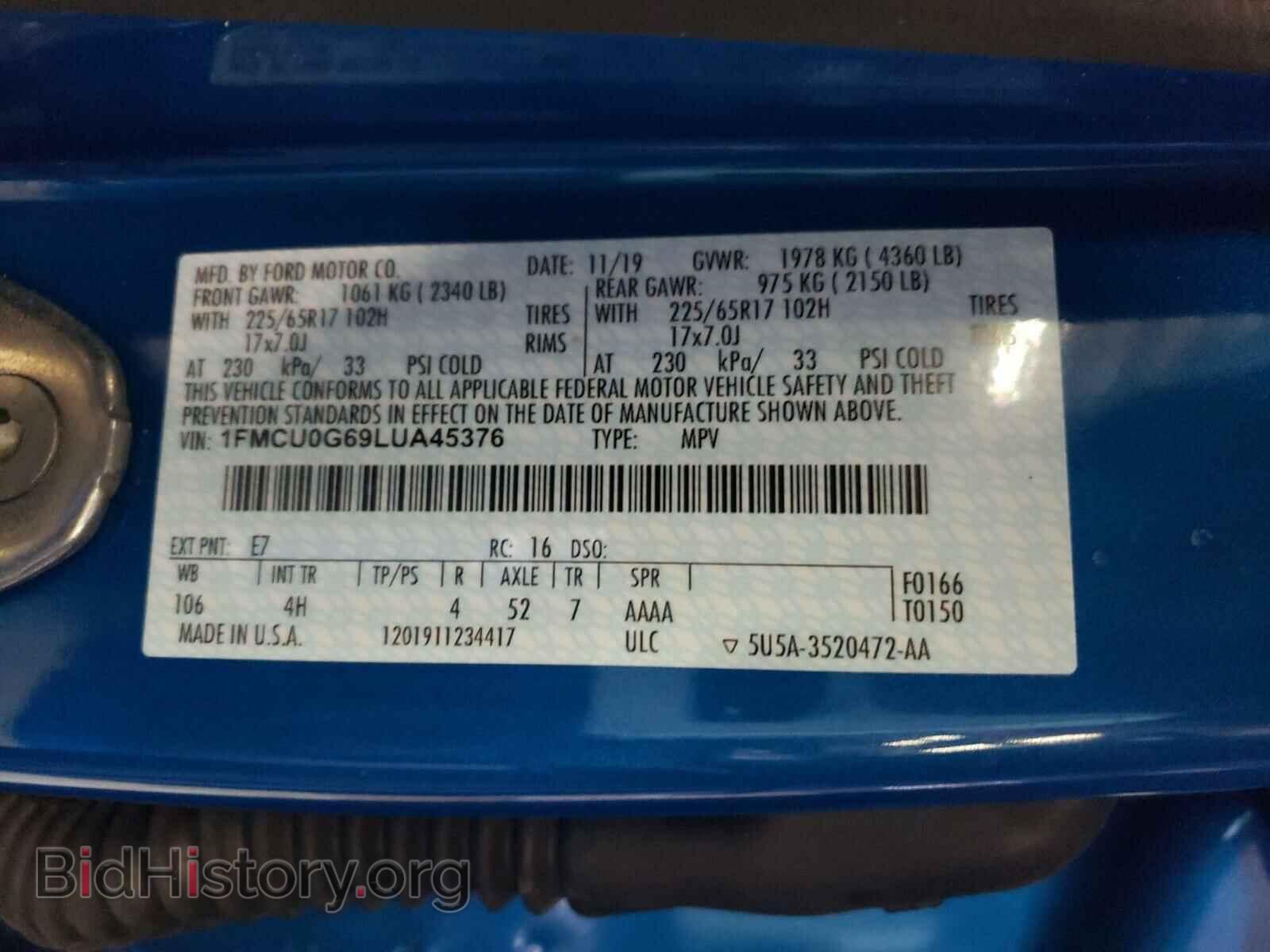 2020 FORD ESCAPE - VIN: 1FMCU0G69LUA45376 - Photo 10