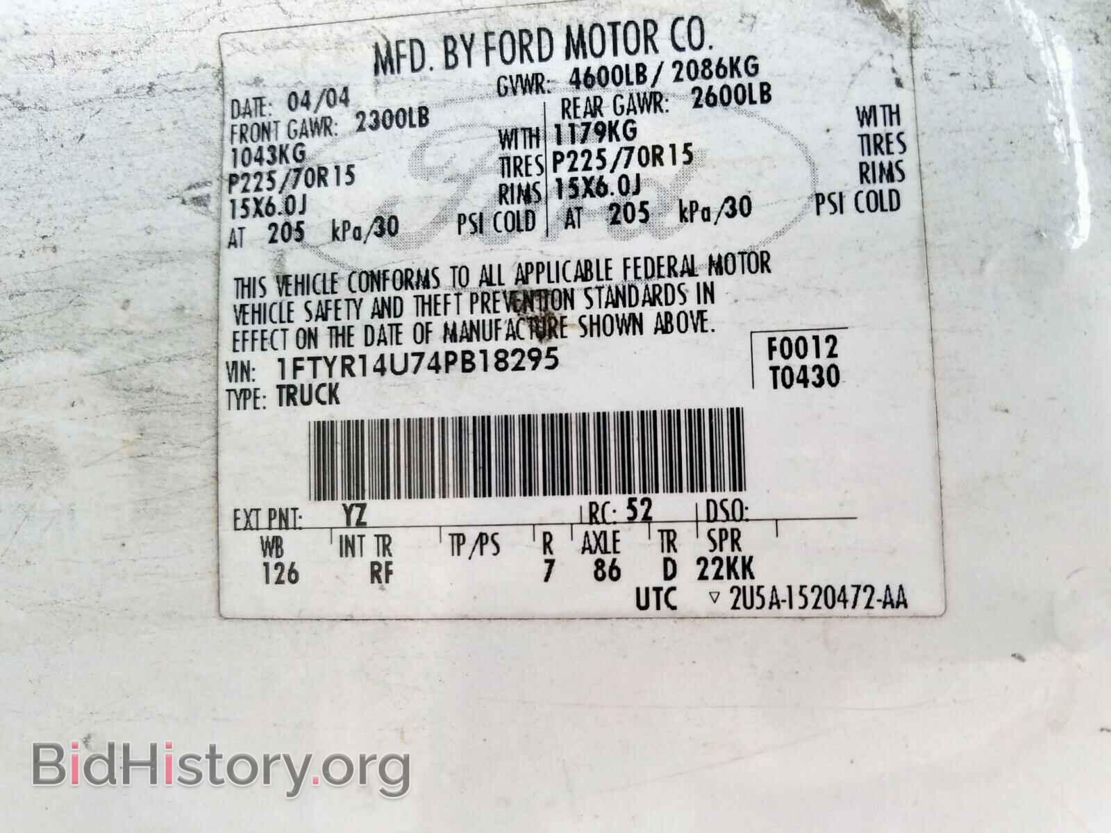 2004 FORD RANGER - VIN: 1FTYR14U74PB18295 - Фото 10