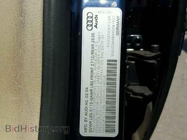 2004 AUDI A6 - VIN: WAUCD64B04N081927 - Фото 9