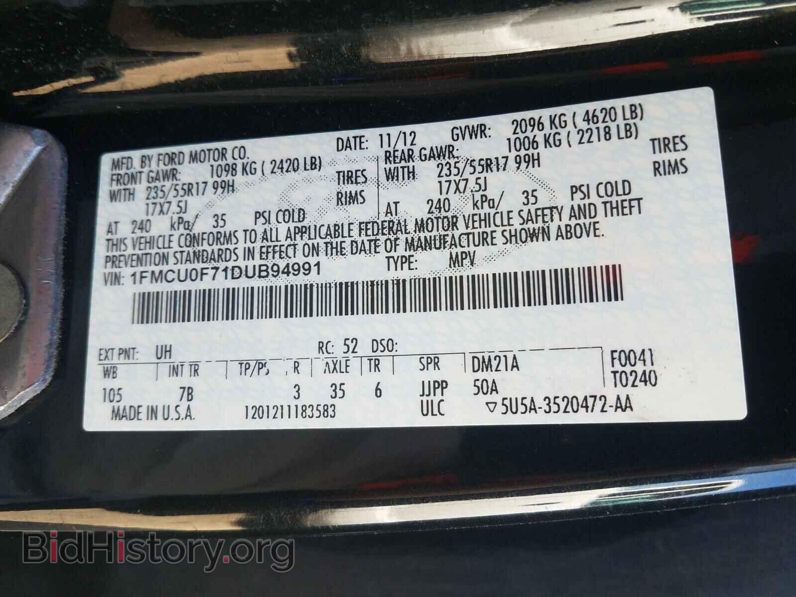 2013 FORD ESCAPE - VIN: 1FMCU0F71DUB94991 - Фото 10