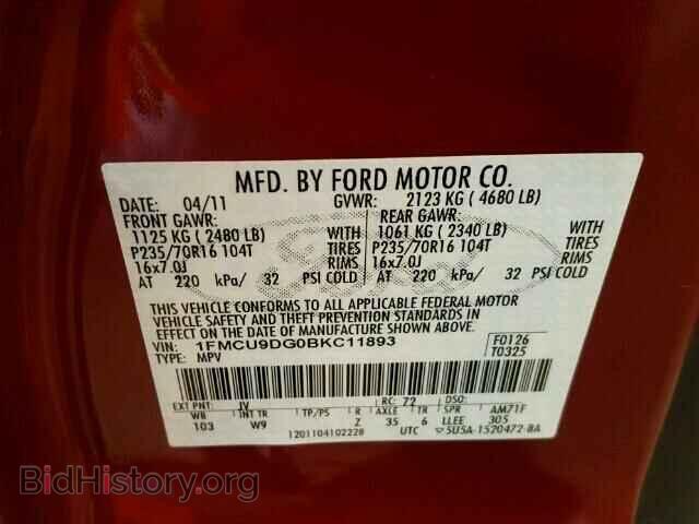 2011 FORD ESCAPE - VIN: 1FMCU9DG0BKC11893 - Фото 10