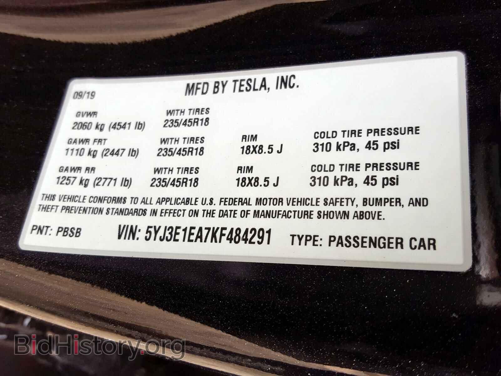 2019 TESLA MODEL 3 - VIN: 5YJ3E1EA7KF484291 - Фото 10