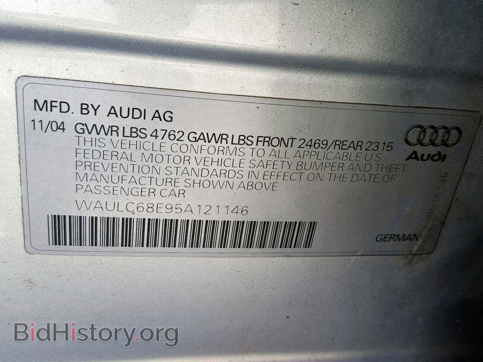 2005 AUDI A4 - VIN: WAULC68E95A121146 - Фото 10