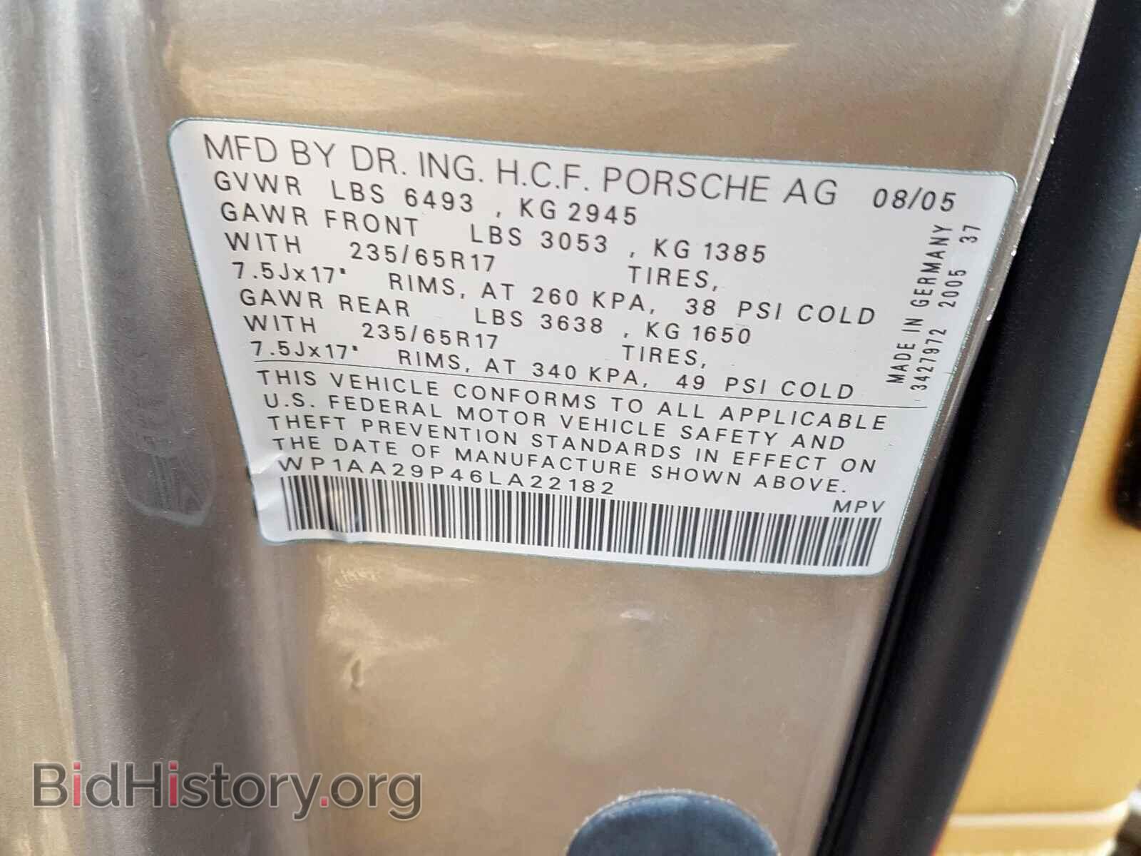 2006 PORSCHE CAYENNE - VIN: WP1AA29P46LA22182 - Фото 10