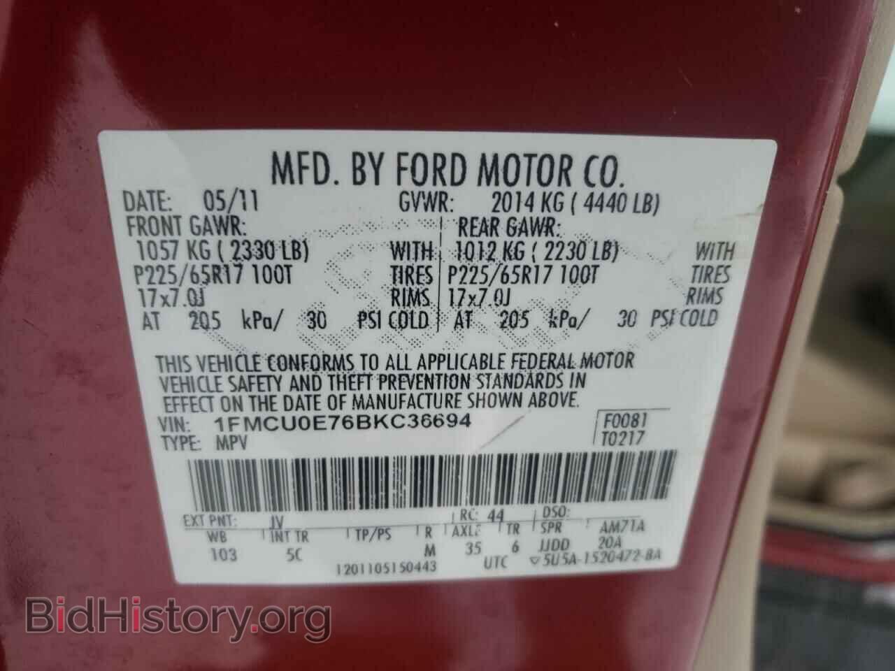 2011 FORD ESCAPE - VIN: 1FMCU0E76BKC36694 - Фото 10