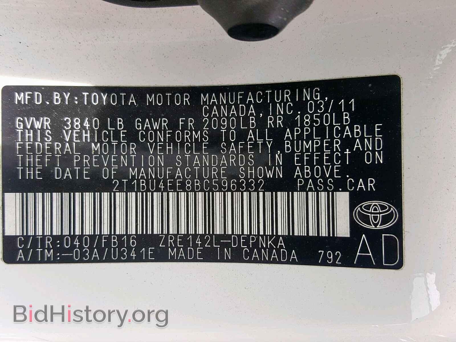 2011 TOYOTA COROLLA BA - VIN: 2T1BU4EE8BC596332 - Фото 10