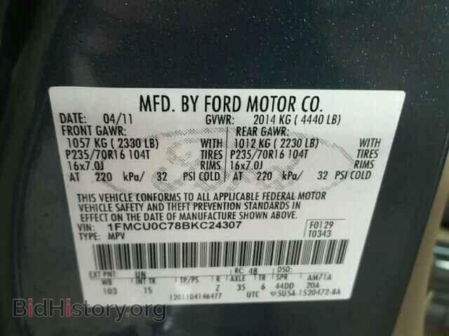 2011 FORD ESCAPE - VIN: 1FMCU0C78BKC24307 - Фото 10