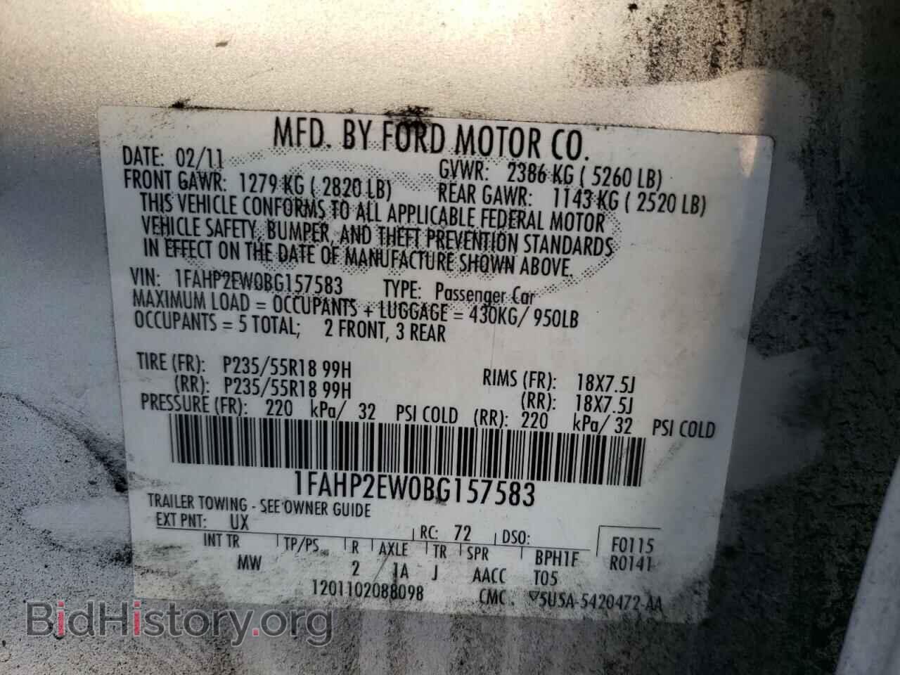 2011 FORD TAURUS - VIN: 1FAHP2EW0BG157583 - Photo 10