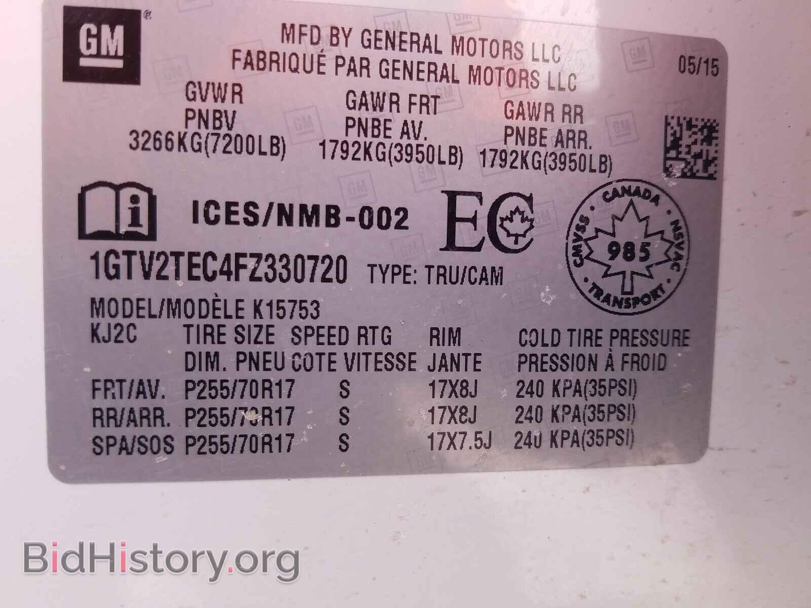 2015 GMC SIERRA - VIN: 1GTV2TEC4FZ330720 - Фото 10