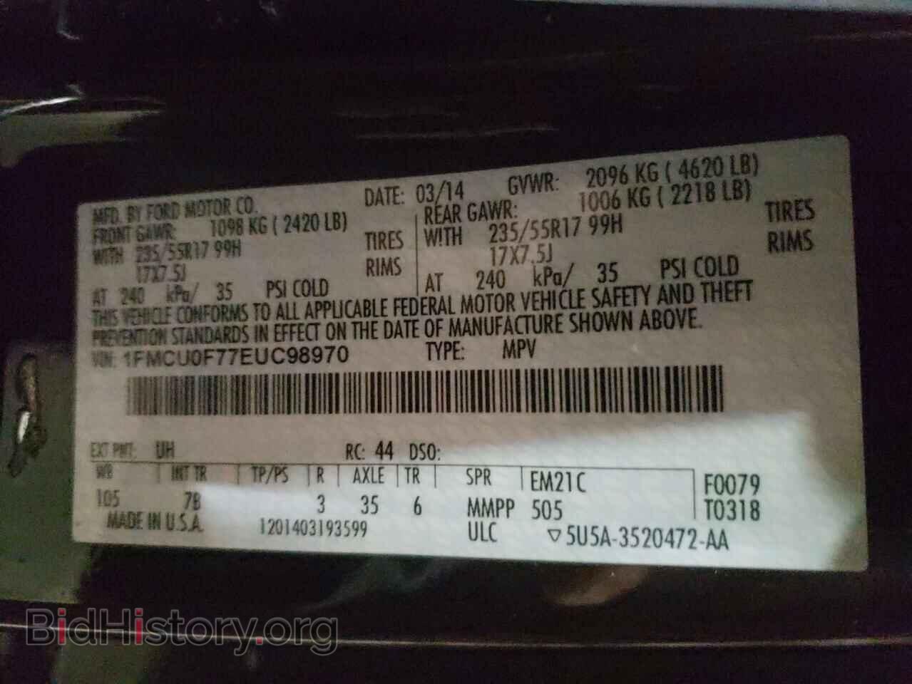 2014 FORD ESCAPE - VIN: 1FMCU0F77EUC98970 - Фото 10