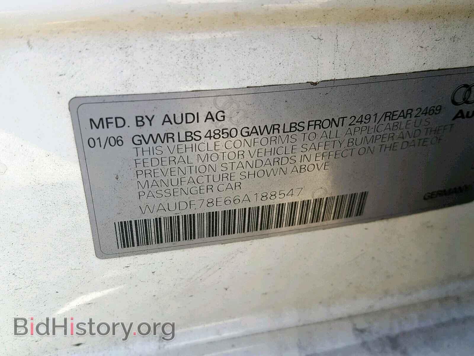 2006 AUDI A4 - VIN: WAUDF78E66A188547 - Фото 10