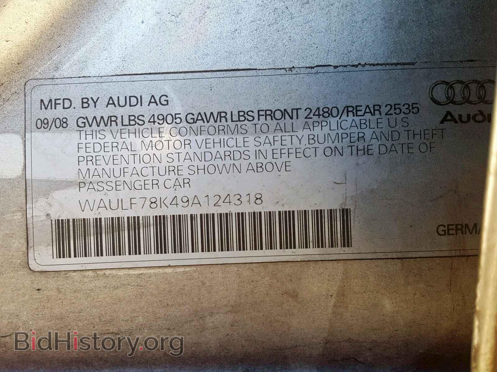 2009 AUDI A4 - VIN: WAULF78K49A124318 - Фото 10
