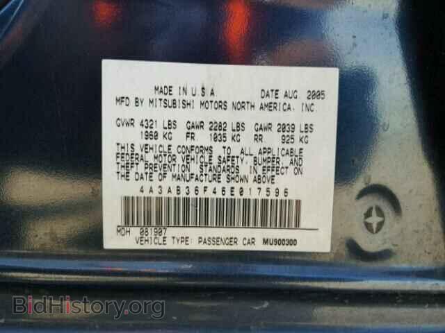 2006 MITSUBISHI GALANT - VIN: 4A3AB36F46E017596 - Фото 10