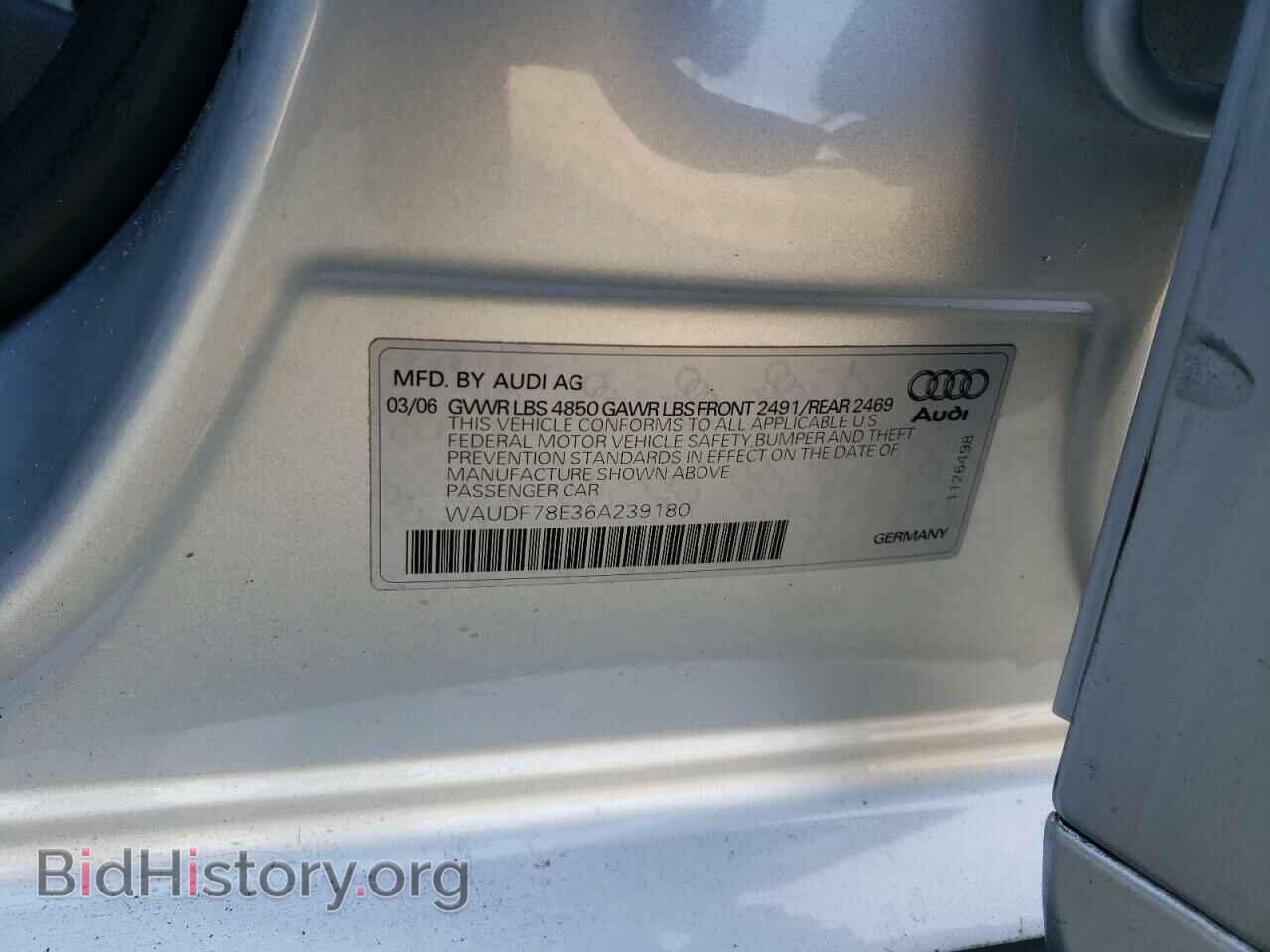 2006 AUDI A4 - VIN: WAUDF78E36A239180 - Фото 10