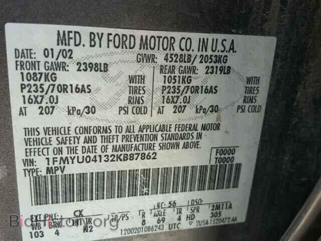 2002 FORD ESCAPE - VIN: 1FMYU04132KB87862 - Фото 10
