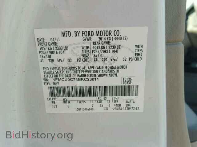2011 FORD ESCAPE - VIN: 1FMCU0C74BKC23011 - Фото 10
