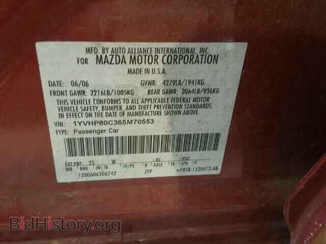 2006 MAZDA 6 - VIN: 1YVHP80C365M70553 - Фото 10