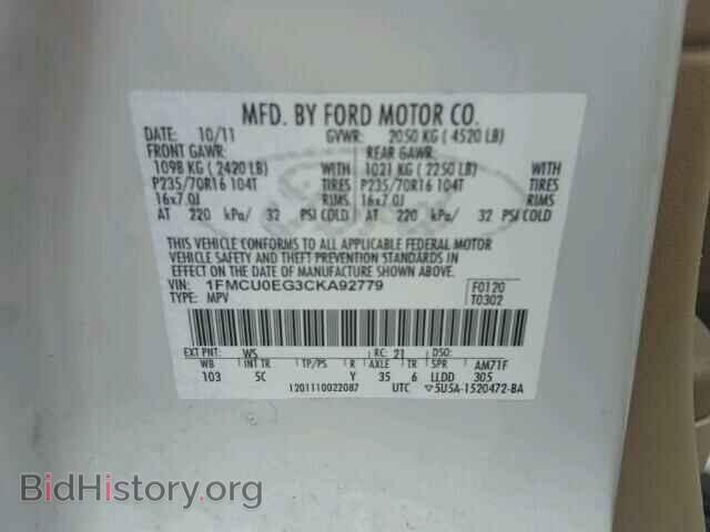 2012 FORD ESCAPE - VIN: 1FMCU0EG3CKA92779 - Фото 10