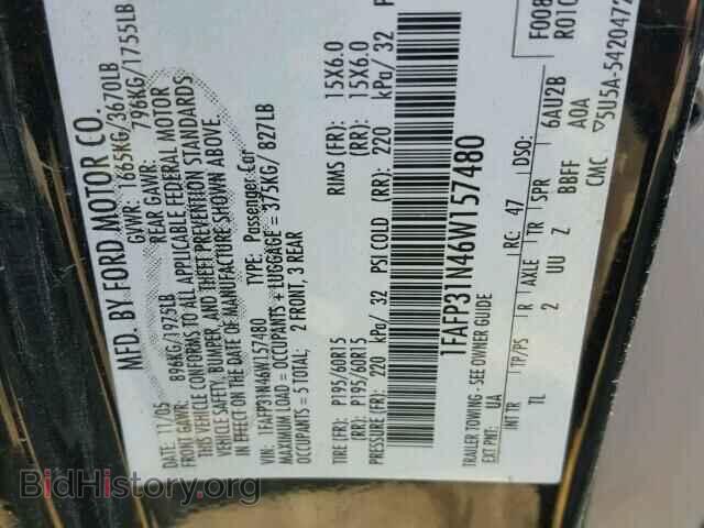 2006 FORD FOCUS - VIN: 1FAFP31N46W157480 - Фото 10