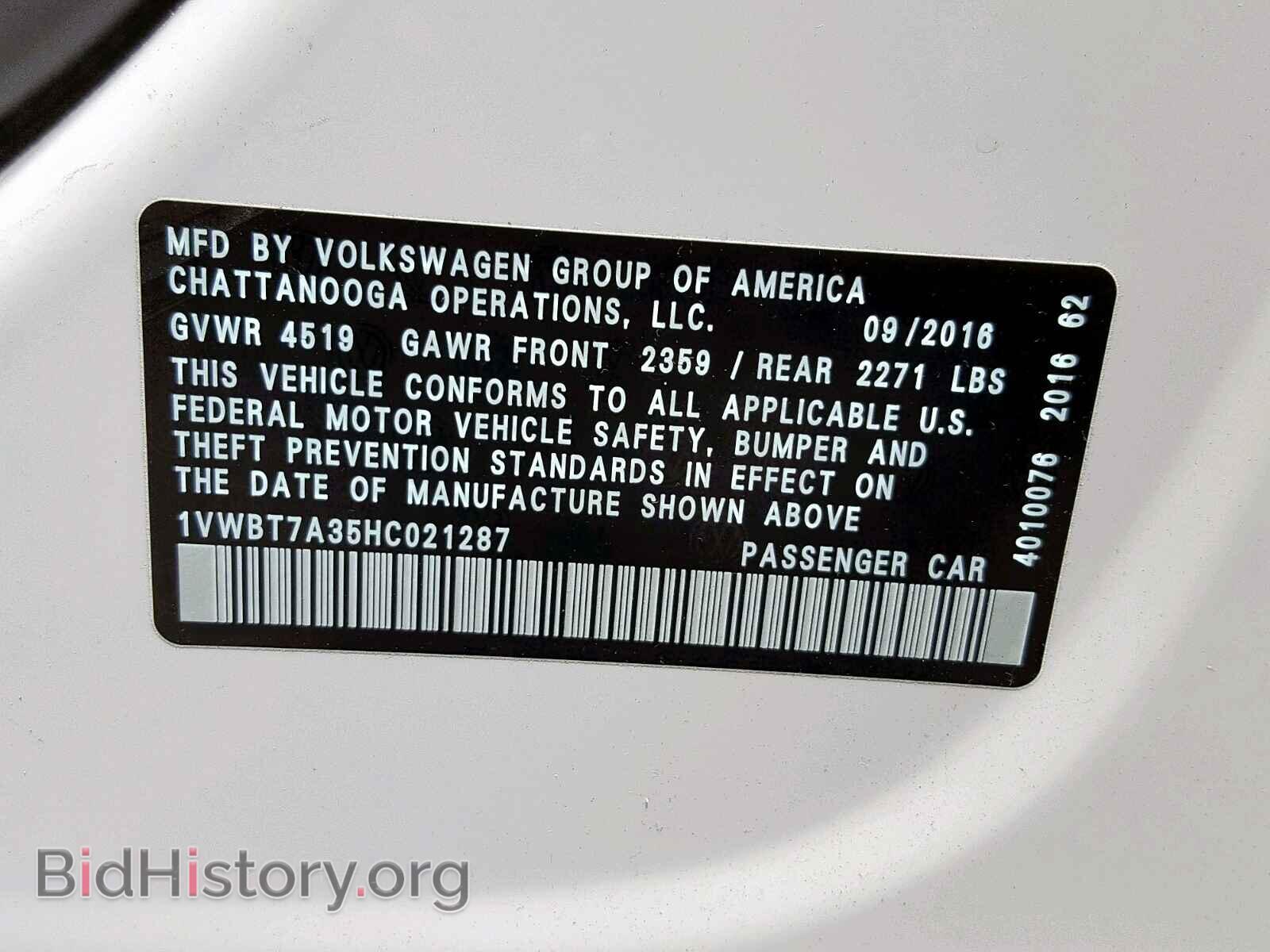 2017 VOLKSWAGEN PASSAT - VIN: 1VWBT7A35HC021287 - Фото 10