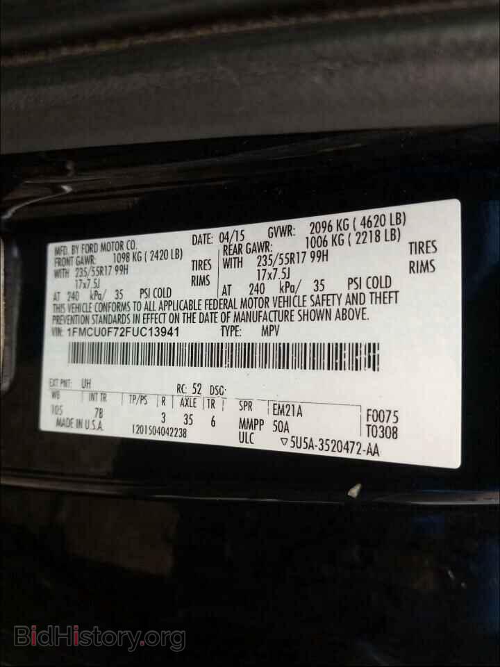 2015 FORD ESCAPE - VIN: 1FMCU0F72FUC13941 - Фото 10