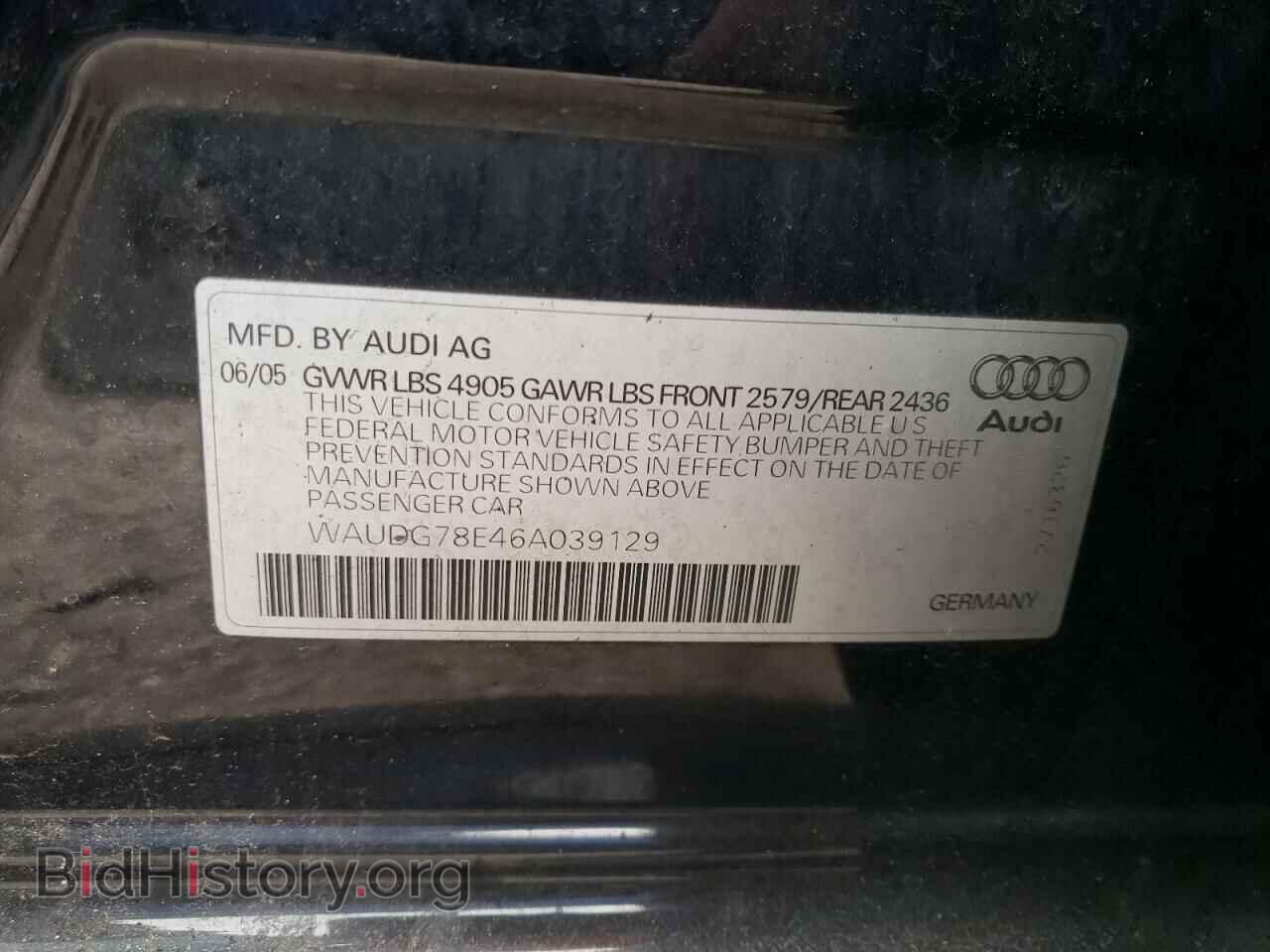 2006 AUDI A4 - VIN: WAUDG78E46A039129 - Фото 10