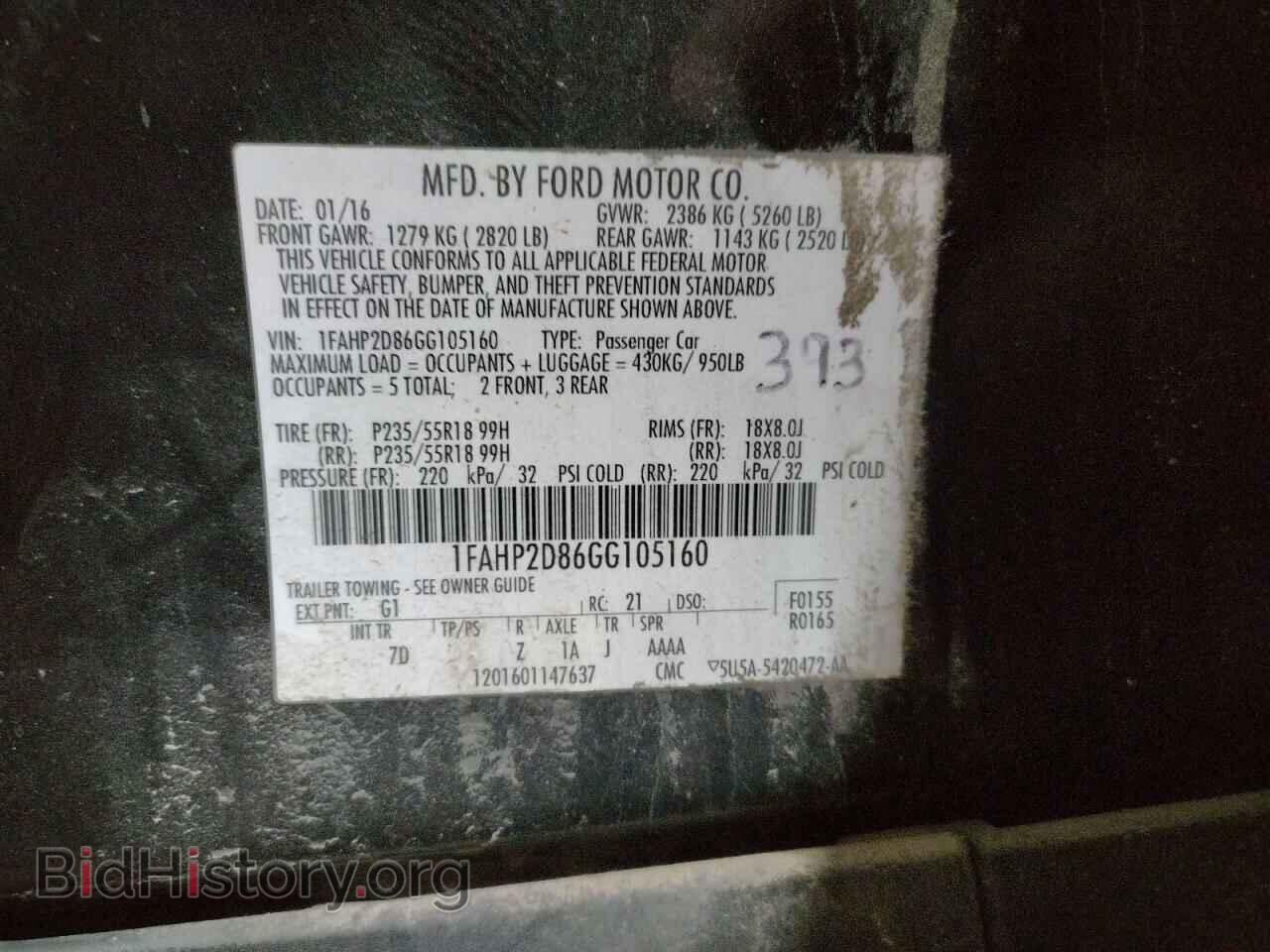 2016 FORD TAURUS - VIN: 1FAHP2D86GG105160 - Фото 10