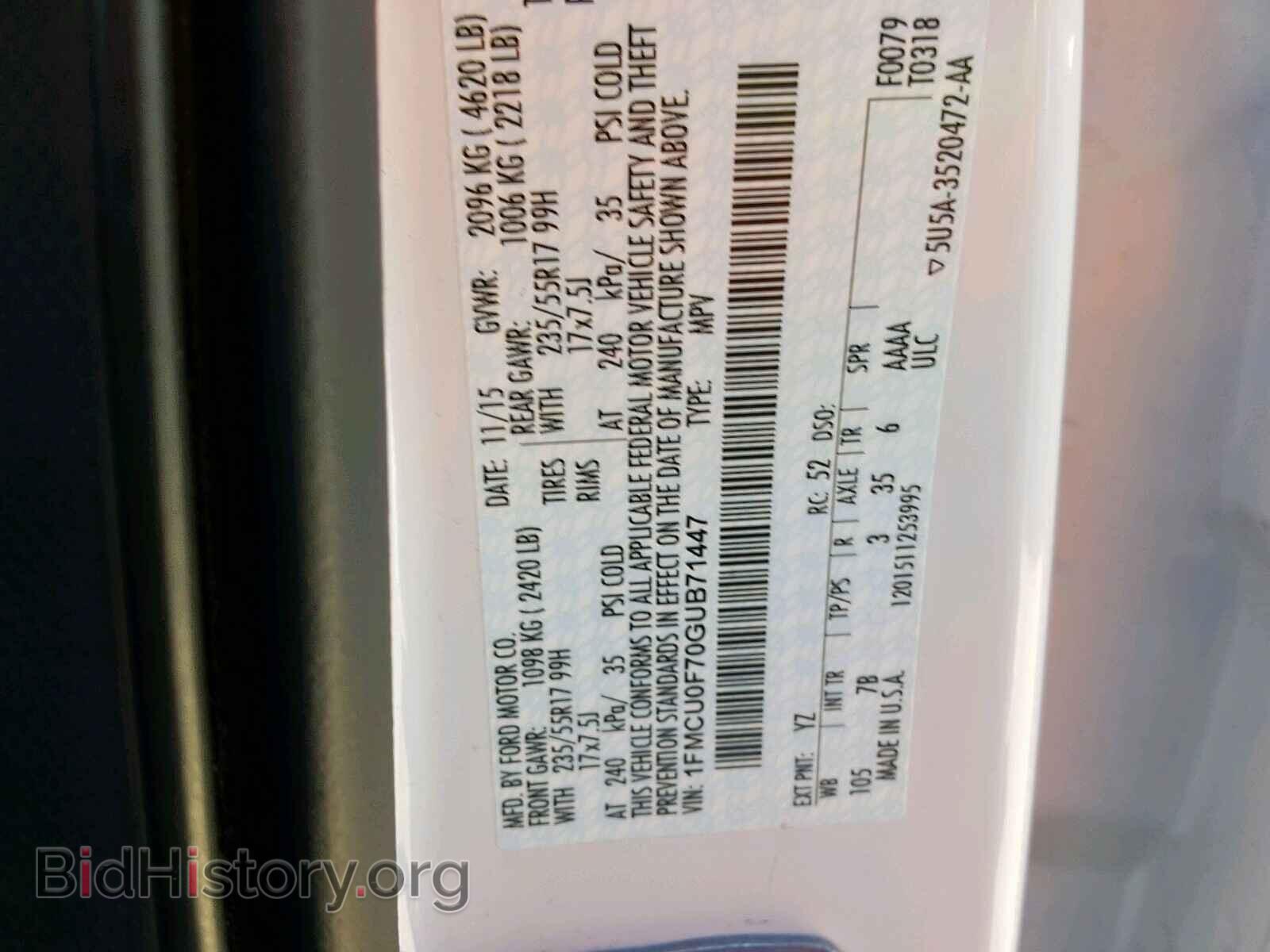 2016 FORD ESCAPE S - VIN: 1FMCU0F70GUB71447 - Фото 10