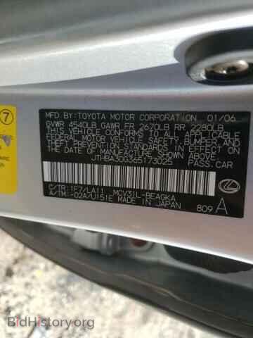 2006 LEXUS ES330 - VIN: JTHBA30G365173025 - Фото 10