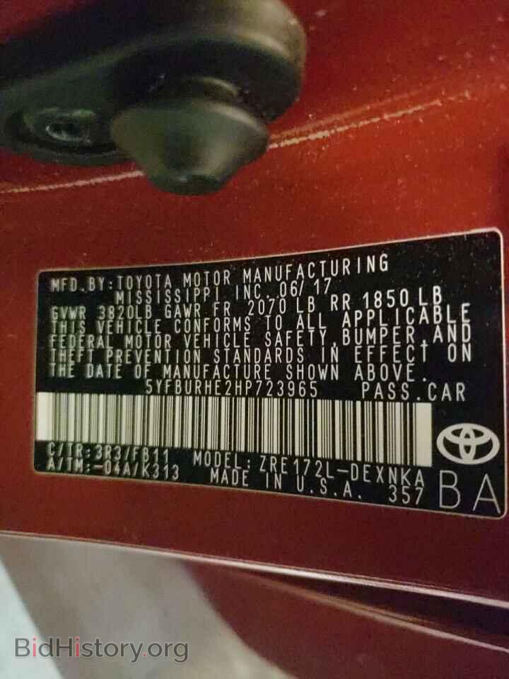 2017 TOYOTA COROLLA - VIN: 5YFBURHE2HP723965 - Фото 10