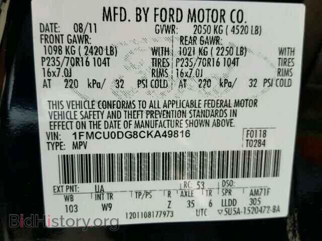 2012 FORD ESCAPE - VIN: 1FMCU0DG8CKA49816 - Фото 10