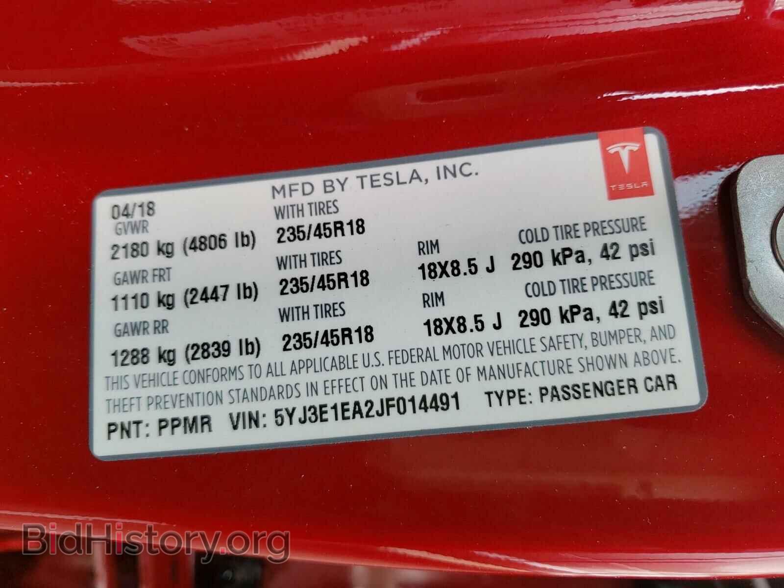 2018 TESLA MODEL 3 - VIN: 5YJ3E1EA2JF014491 - Photo 10