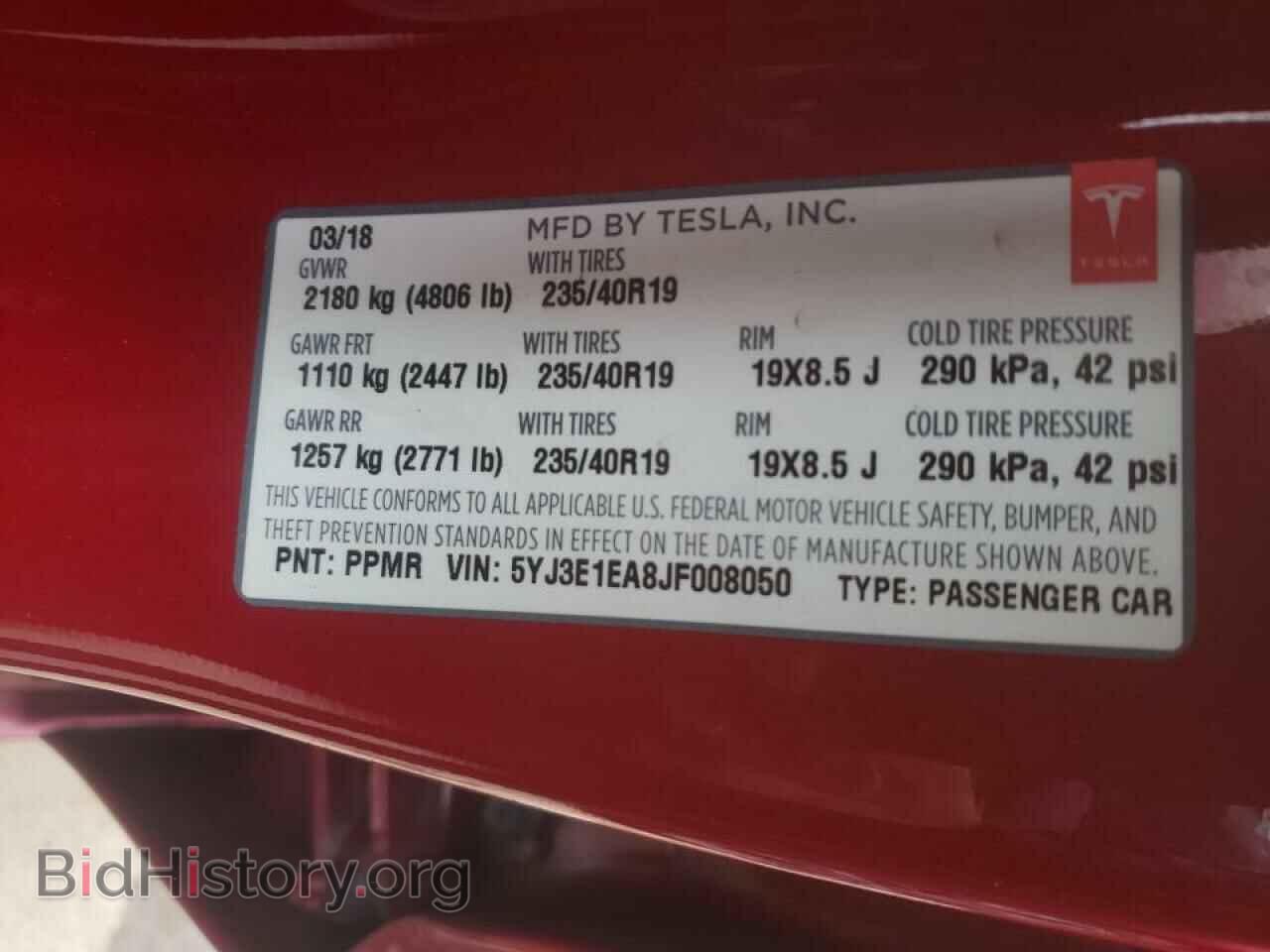2018 TESLA MODEL 3 - VIN: 5YJ3E1EA8JF008050 - Фото 10