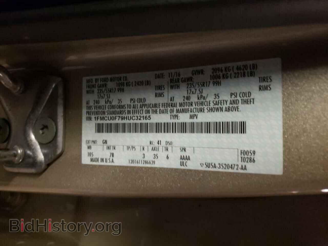 2017 FORD ESCAPE - VIN: 1FMCU0F79HUC32165 - Фото 10
