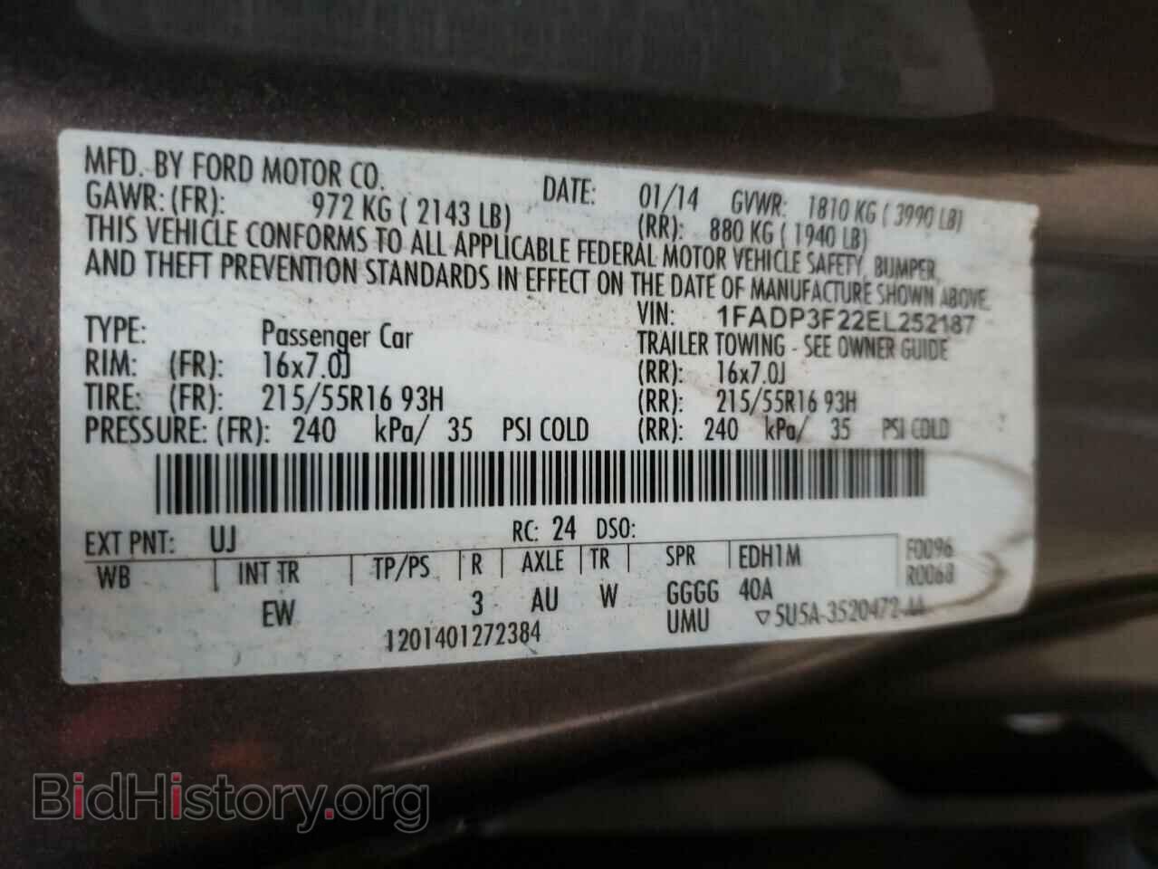 2014 FORD FOCUS - VIN: 1FADP3F22EL252187 - Фото 10