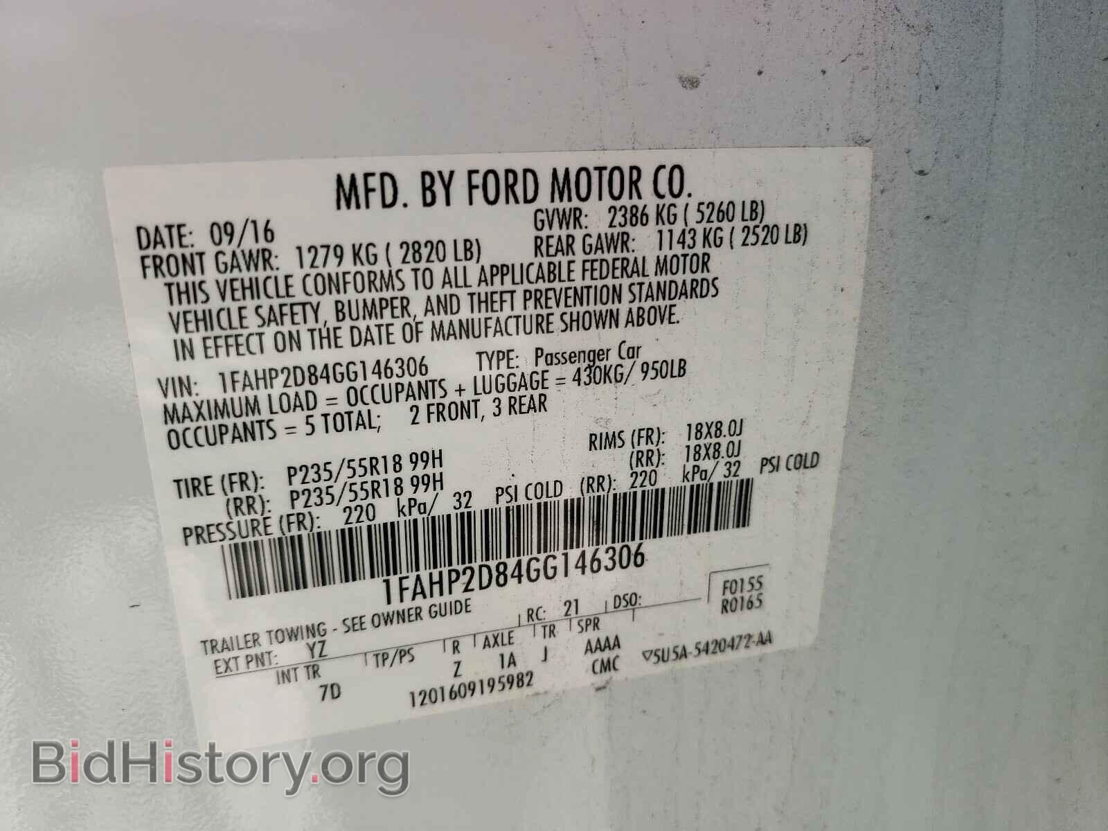2016 FORD TAURUS - VIN: 1FAHP2D84GG146306 - Фото 10