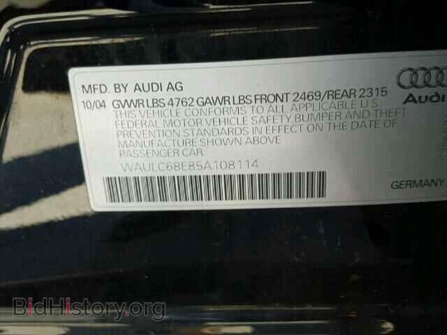 2005 AUDI A4 - VIN: WAULC68E85A108114 - Фото 10