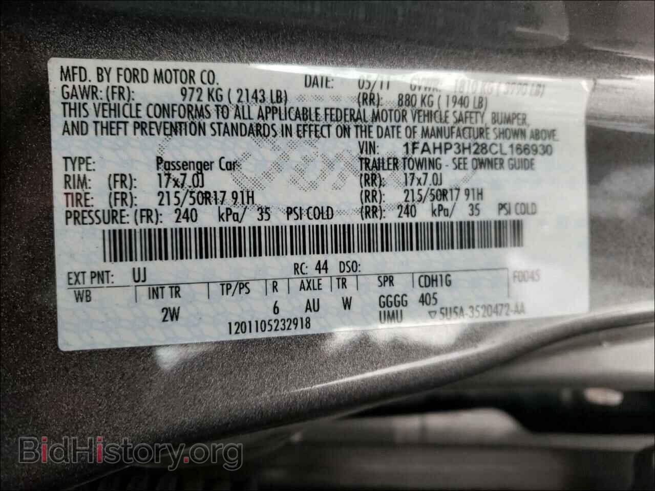 2012 FORD FOCUS - VIN: 1FAHP3H28CL166930 - Фото 10