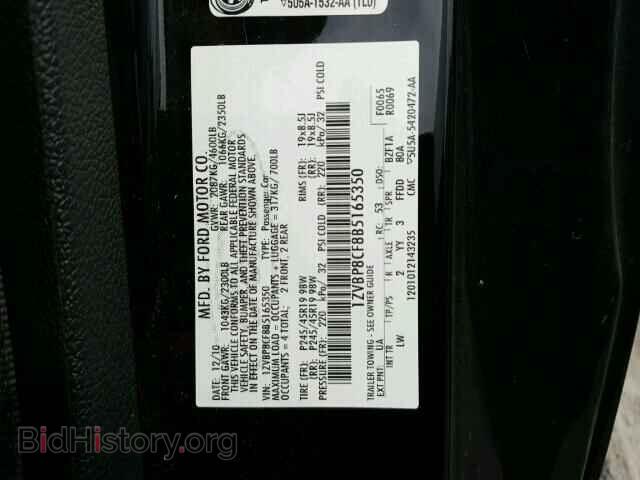 2011 FORD MUSTANG - VIN: 1ZVBP8CF8B5165350 - Фото 10