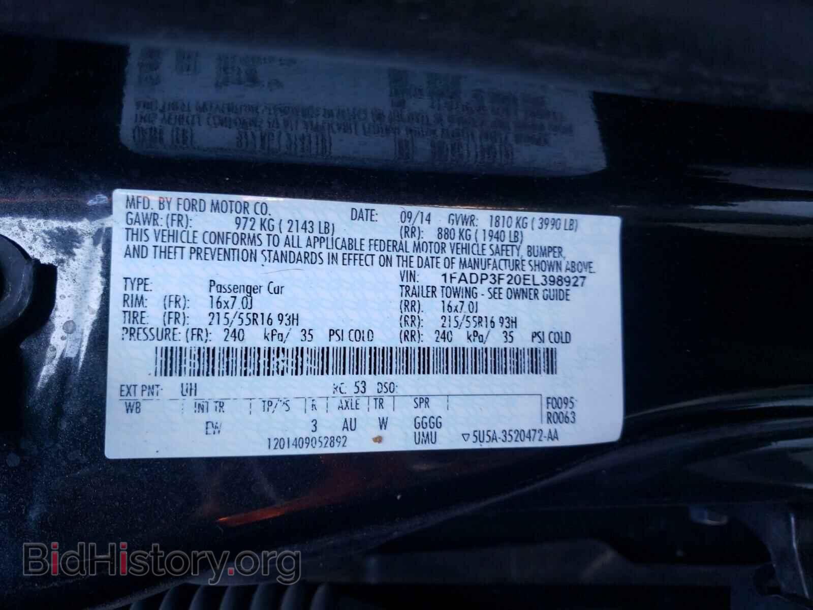 2014 FORD FOCUS - VIN: 1FADP3F20EL398927 - Фото 10