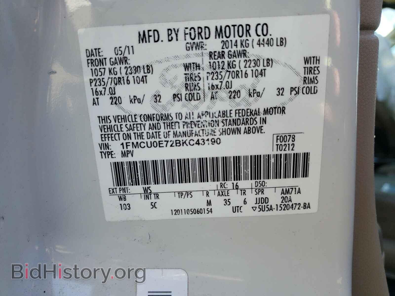 2011 FORD ESCAPE - VIN: 1FMCU0E72BKC43190 - Photo 10