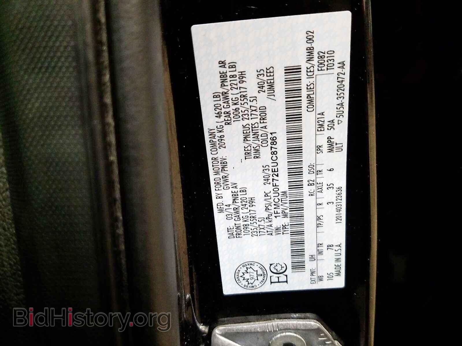 2014 FORD ESCAPE - VIN: 1FMCU0F72EUC87861 - Фото 10