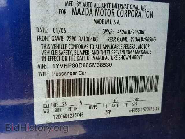 2006 MAZDA 6 - VIN: 1YVHP80D665M38530 - Фото 10