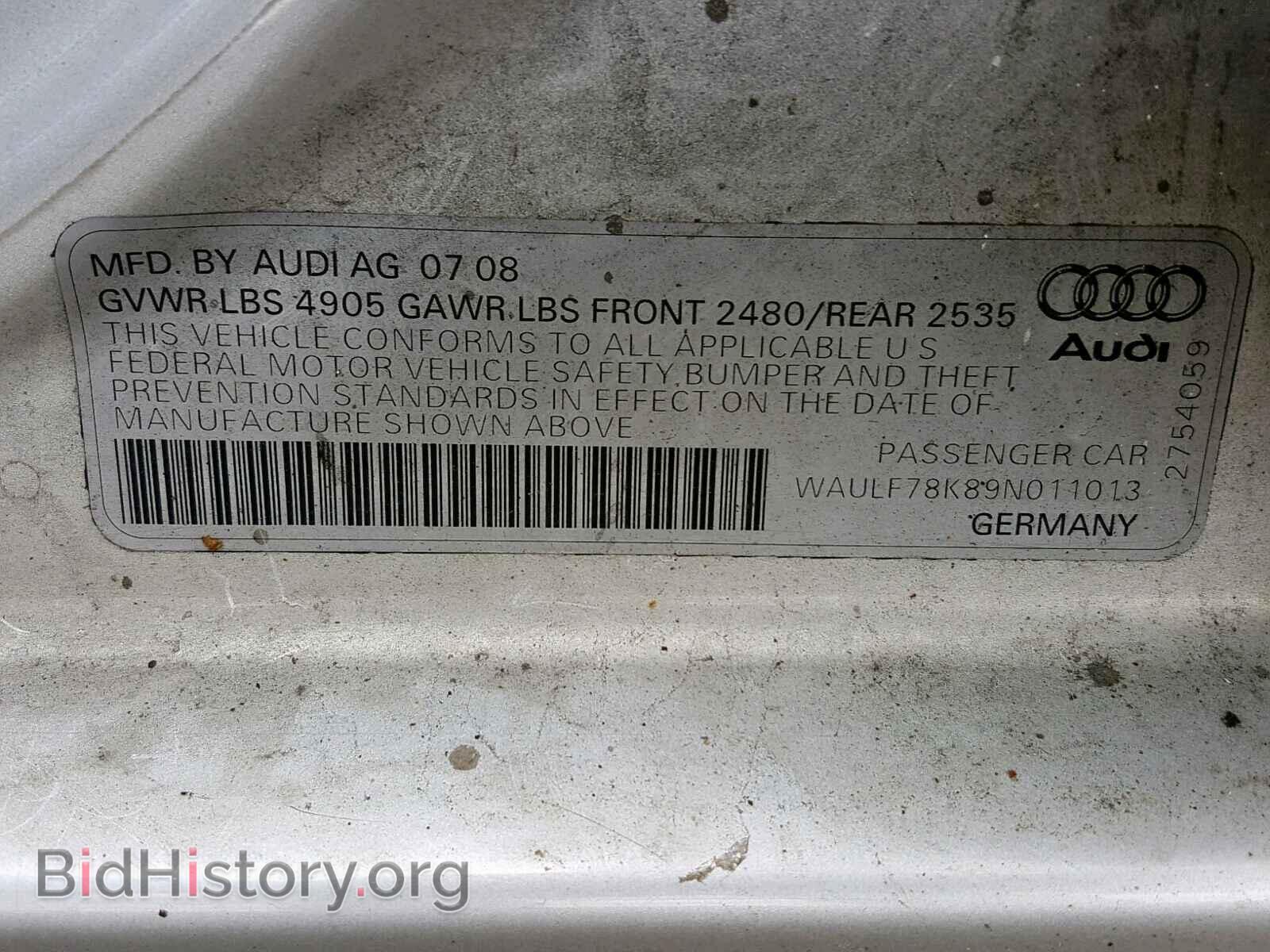 2009 AUDI A4 - VIN: WAULF78K89N011013 - Фото 10