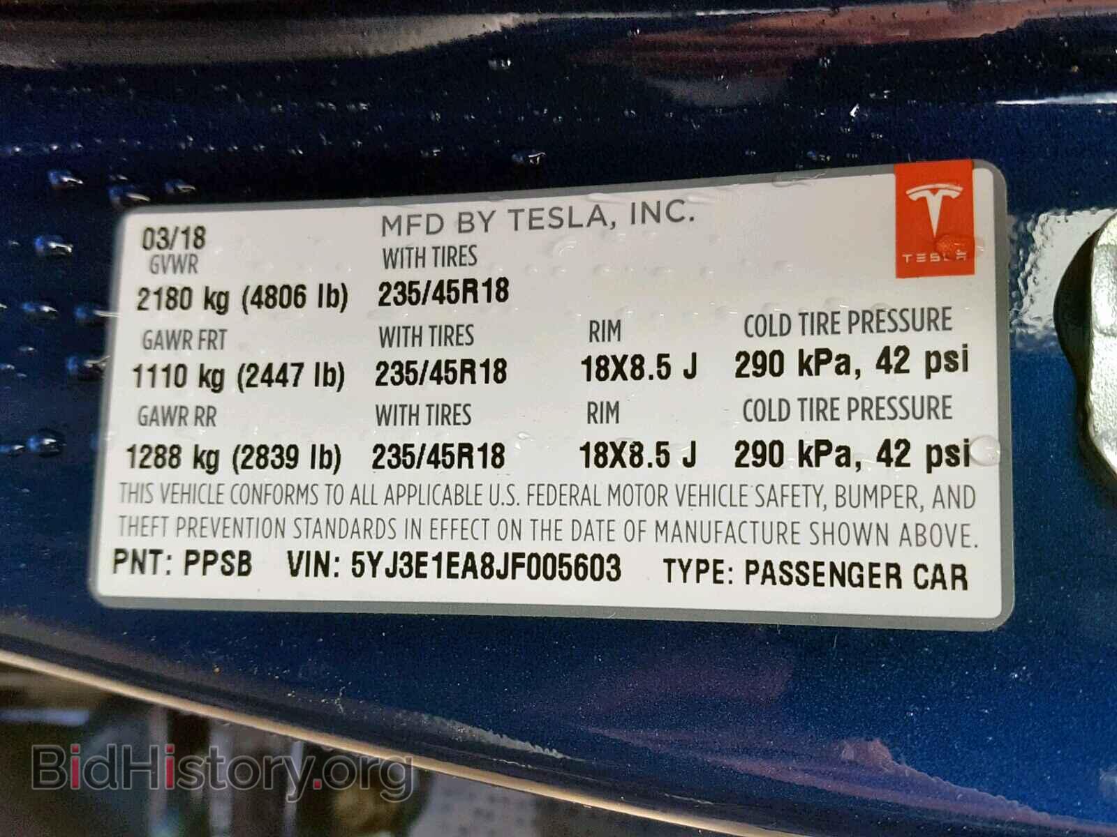 2018 TESLA MODEL 3 - VIN: 5YJ3E1EA8JF005603 - Фото 10