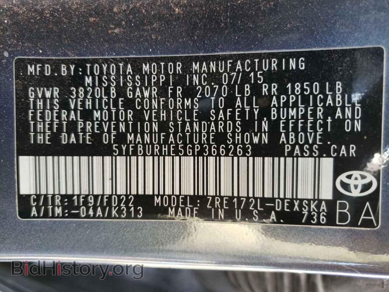 2016 TOYOTA COROLLA - VIN: 5YFBURHE5GP366263 - Фото 10