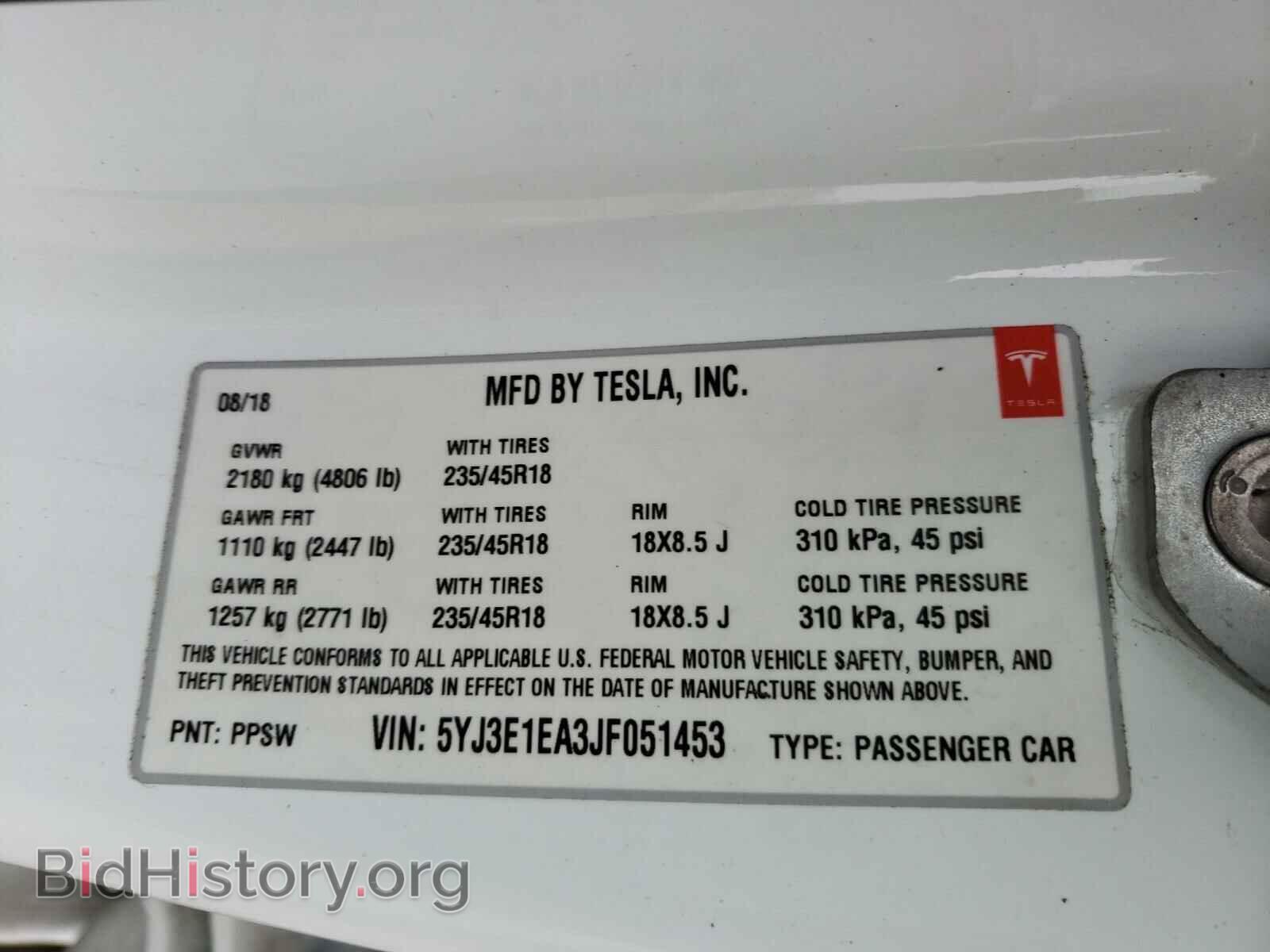 2018 TESLA MODEL 3 - VIN: 5YJ3E1EA3JF051453 - Photo 10