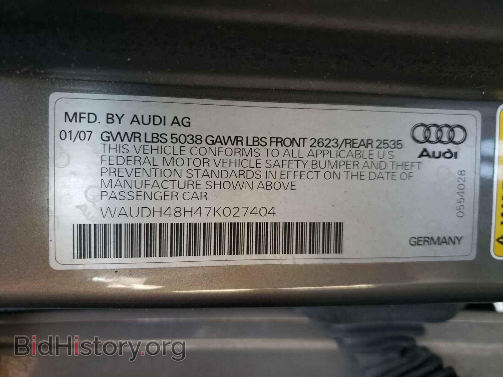 2007 AUDI A4 - VIN: WAUDH48H47K027404 - Фото 10