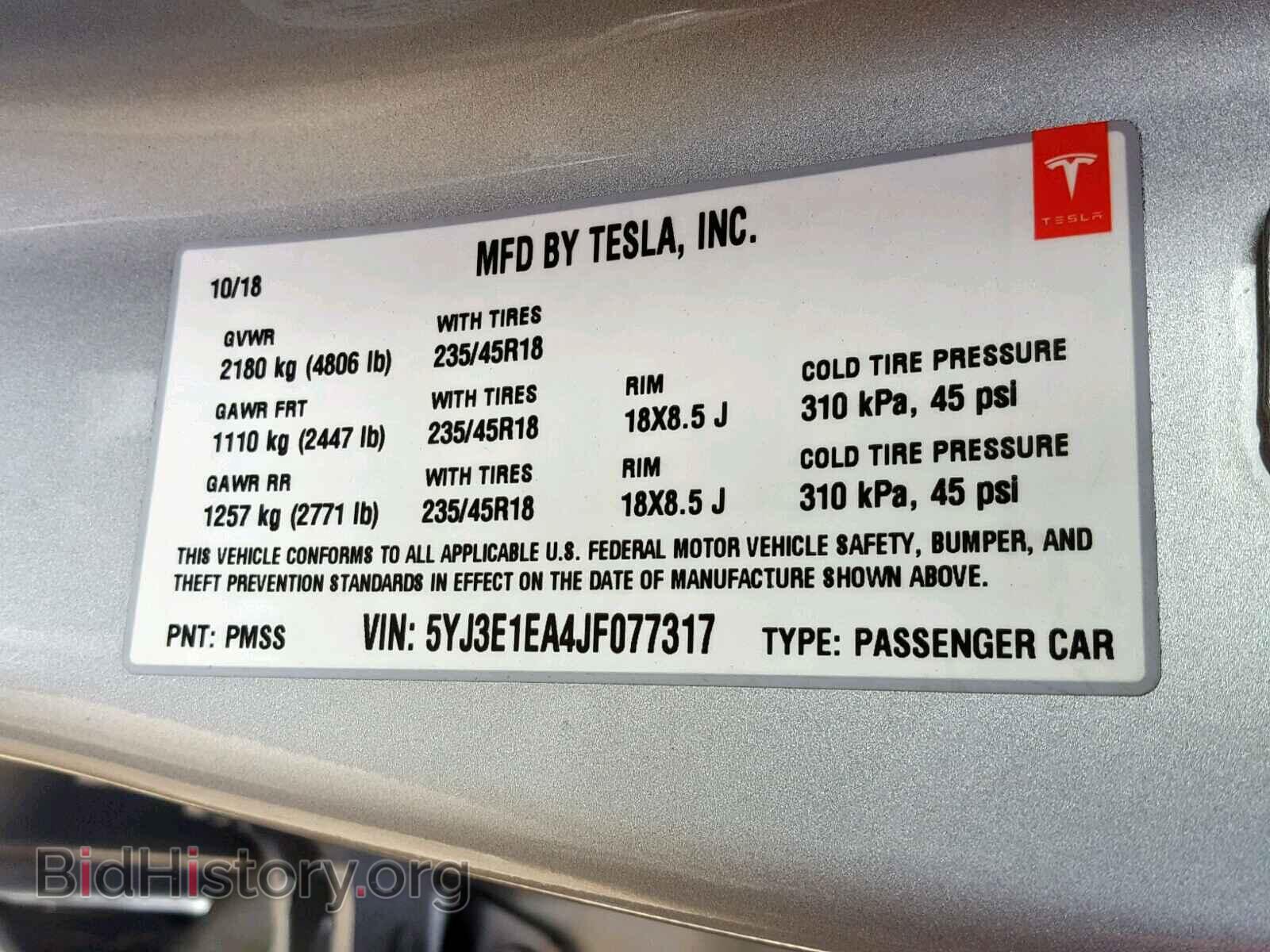 2018 TESLA MODEL 3 - VIN: 5YJ3E1EA4JF077317 - Photo 10